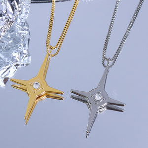 Fashion Simple 316L Stainless Steel Star Pendant with Cubic Zirconia and Necklace