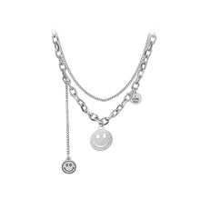 Load image into Gallery viewer, Fashion Temperament 316L Stainless Steel Smiley Geometric Round Tassel Pendant with Double Layer Necklace