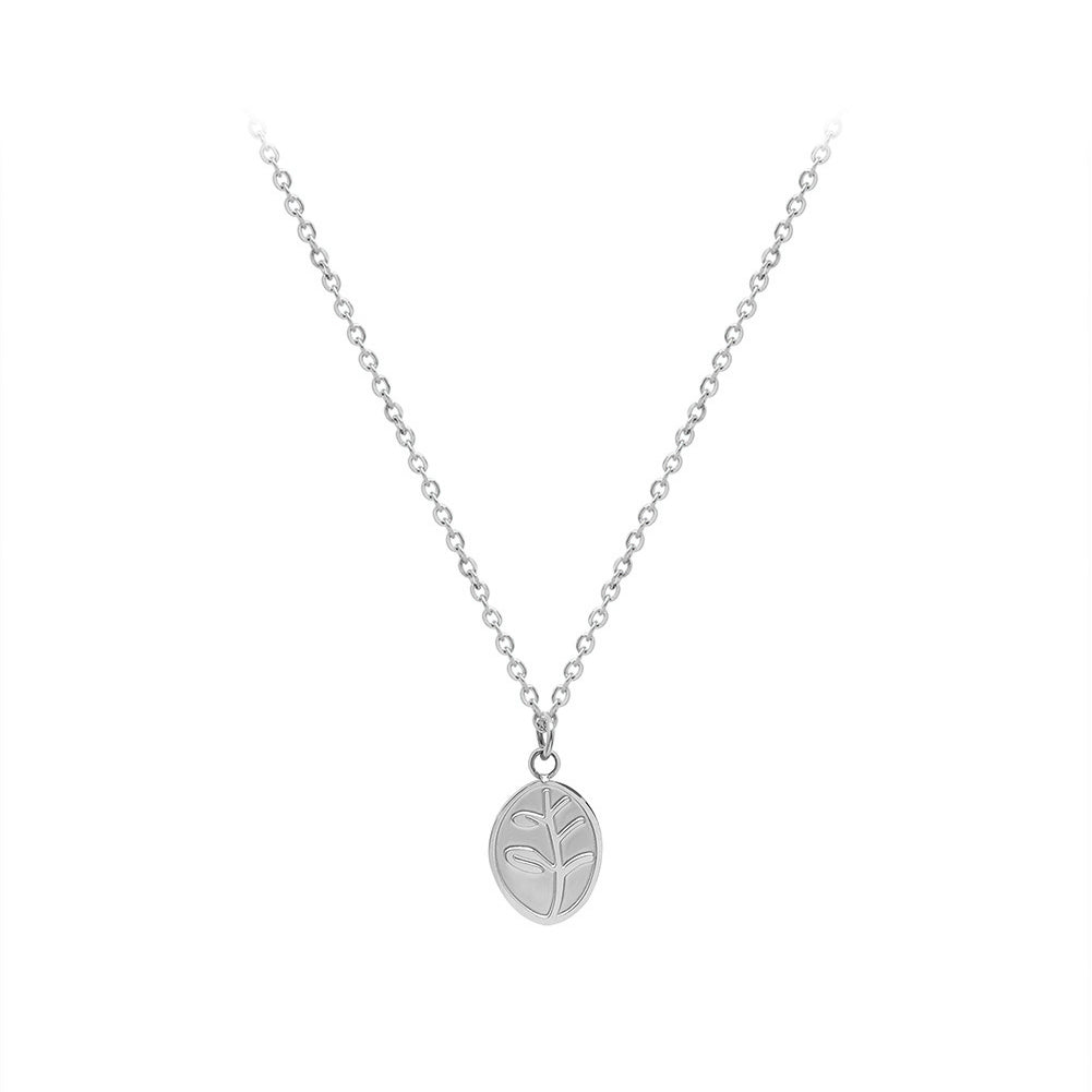 Fashion Simple 316L Stainless Steel Leaf Geometric Oval Pendant with Necklace