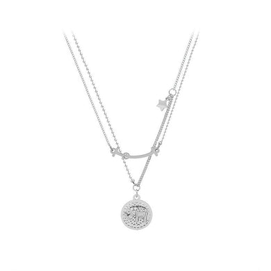 Fashion Elegant 316L Stainless Steel Elephant Geometric Round Pendant with Double Layer Necklace