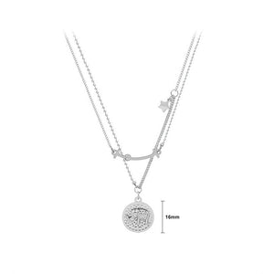 Fashion Elegant 316L Stainless Steel Elephant Geometric Round Pendant with Double Layer Necklace