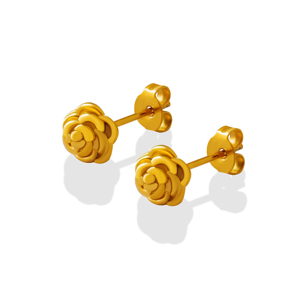 Fashion Simple Plated Gold 316L Stainless Steel Rose Stud Earrings