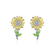 Load image into Gallery viewer, 925 Sterling Silver Fashion Bright Sunflower Stud Earrings with Cubic Zirconia