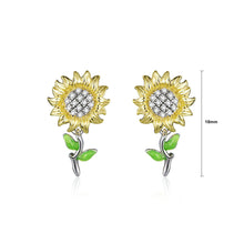 Load image into Gallery viewer, 925 Sterling Silver Fashion Bright Sunflower Stud Earrings with Cubic Zirconia