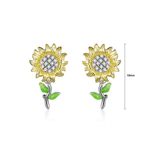925 Sterling Silver Fashion Bright Sunflower Stud Earrings with Cubic Zirconia