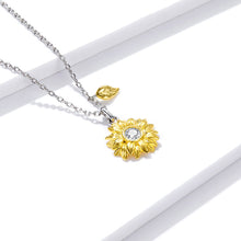 Load image into Gallery viewer, 925 Sterling Silver Fashion Elegant Gold Sunflower Pendant with Cubic Zirconia and Necklace
