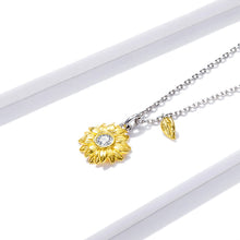 Load image into Gallery viewer, 925 Sterling Silver Fashion Elegant Gold Sunflower Pendant with Cubic Zirconia and Necklace