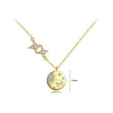Load image into Gallery viewer, 925 Sterling Silver Plated Gold Fashion Creative Cosmic Pattern Geometric Round Star Pendant with Cubic Zirconia and Necklace