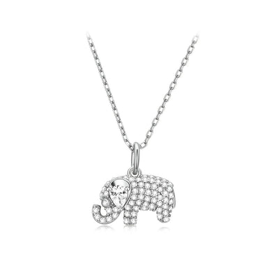 925 Sterling Silver Bright and Cute Elephant Pendant with Cubic Zirconia and Necklace