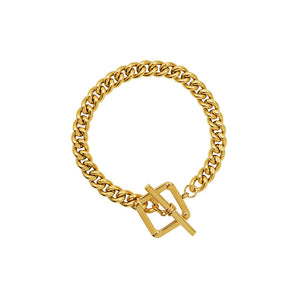 Simple Personality Plated Gold 316L Stainless Steel Hollow Block Chain Bracelet