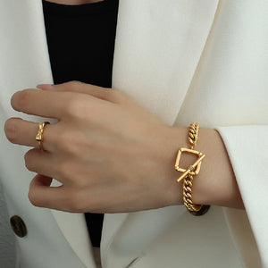 Simple Personality Plated Gold 316L Stainless Steel Hollow Block Chain Bracelet