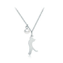 Load image into Gallery viewer, 925 Sterling Silver Simple Cute Cat Imitation Pearl Pendant with Necklace