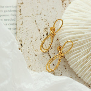 Simple Sweet Plated Gold 316L Stainless Steel Ribbon Stud Earrings
