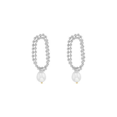 Fashion Personality 316L Stainless Steel Bead Geometric Double Layer Earrings with Imitation Pearls