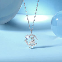 Load image into Gallery viewer, 925 Sterling Silver Fashion Simple Moon Cat Moonstone Pendant with Cubic Zirconia and Necklace