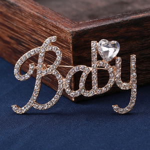 Fashion Personality Plated Gold English Alphabet BABY Brooch with Cubic Zirconia