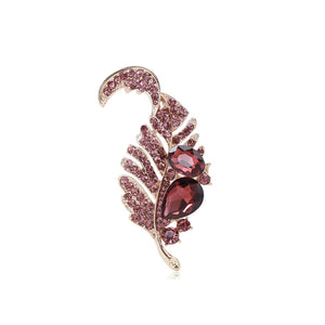 Fashion Brilliant Plated Gold Leaf Brooch with Purple Cubic Zirconia