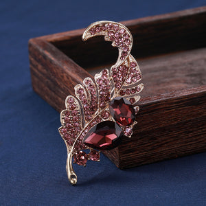Fashion Brilliant Plated Gold Leaf Brooch with Purple Cubic Zirconia