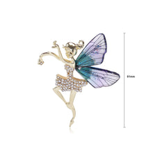 Load image into Gallery viewer, Fashion Elegant Plated Gold Flower Fairy Purple Wings Brooch with Cubic Zirconia
