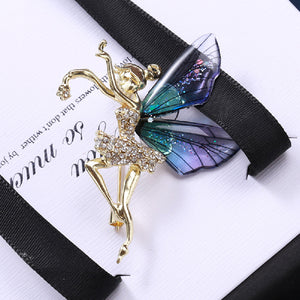 Fashion Elegant Plated Gold Flower Fairy Purple Wings Brooch with Cubic Zirconia