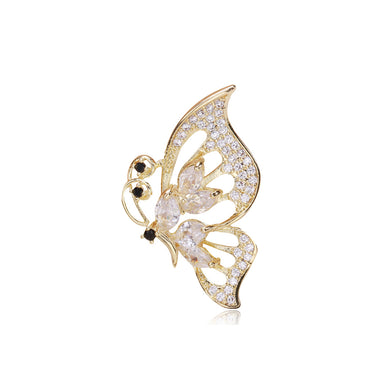Simple and Elegant Plated Gold Hollow Butterfly Brooch with Cubic Zirconia