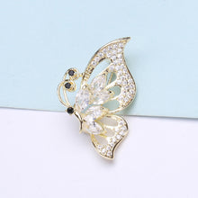 Load image into Gallery viewer, Simple and Elegant Plated Gold Hollow Butterfly Brooch with Cubic Zirconia