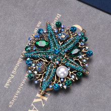 Load image into Gallery viewer, Fashion Bright Plated Gold Starfish Imitation Pearl Brooch with Cubic Zirconia