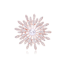 Load image into Gallery viewer, Fashion Brilliant Plated Rose Gold Sunflower Imitation Pearl Brooch with Cubic Zirconia