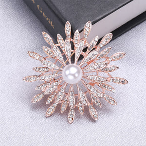 Fashion Brilliant Plated Rose Gold Sunflower Imitation Pearl Brooch with Cubic Zirconia
