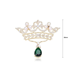 Fashion Temperament Plated Gold Crown Imitation Pearl Brooch with Cubic Zirconia