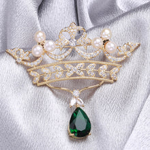 Load image into Gallery viewer, Fashion Temperament Plated Gold Crown Imitation Pearl Brooch with Cubic Zirconia