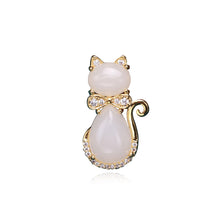Load image into Gallery viewer, Simple and Cute Plated Gold Cat Imitation Opal Brooch with Cubic Zirconia