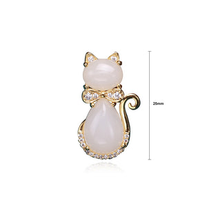 Simple and Cute Plated Gold Cat Imitation Opal Brooch with Cubic Zirconia