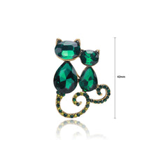 Load image into Gallery viewer, Fashion Lovely Plated Gold Double Cat Brooch with Green Cubic Zirconia