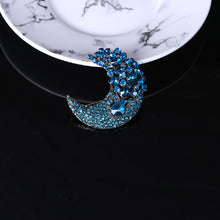 Load image into Gallery viewer, Fashion Brilliant Plated Gold Moon Brooch with Blue Cubic Zirconia