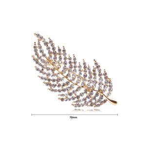Fashion Temperament Plated Gold Leaf Brooch with Cubic Zirconia