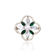 Load image into Gallery viewer, Fashion and Elegant Plated Gold Four-leafed Clover Imitation Pearl Brooch with Cubic Zirconia