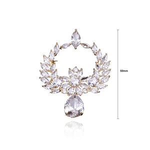 Fashion and Elegant Plated Gold Floral WaterDrop Brooch with Cubic Zirconia