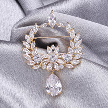 Load image into Gallery viewer, Fashion and Elegant Plated Gold Floral WaterDrop Brooch with Cubic Zirconia