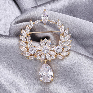 Fashion and Elegant Plated Gold Floral WaterDrop Brooch with Cubic Zirconia