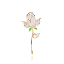 Load image into Gallery viewer, Fashion and Elegant Plated Gold Rose Imitation Opal Brooch with Cubic Zirconia
