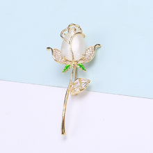 Load image into Gallery viewer, Fashion and Elegant Plated Gold Rose Imitation Opal Brooch with Cubic Zirconia
