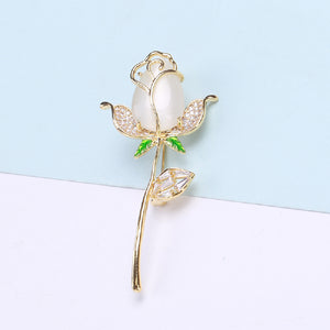 Fashion and Elegant Plated Gold Rose Imitation Opal Brooch with Cubic Zirconia