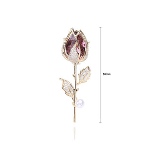Fashion and Elegant Plated Gold Rose Imitation Pearl Brooch with Purple Cubic Zirconia
