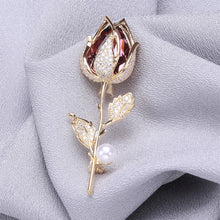 Load image into Gallery viewer, Fashion and Elegant Plated Gold Rose Imitation Pearl Brooch with Purple Cubic Zirconia