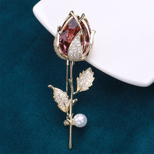 Load image into Gallery viewer, Fashion and Elegant Plated Gold Rose Imitation Pearl Brooch with Purple Cubic Zirconia