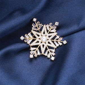 Fashion Brilliant Plated Gold Snowflake Brooch with Cubic Zirconia