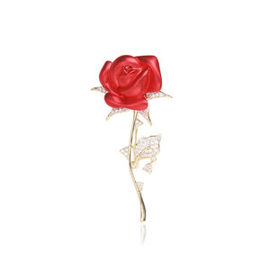 Elegant and Romantic Plated Gold Rose Brooch with Cubic Zirconia