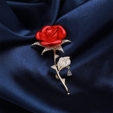 Load image into Gallery viewer, Elegant and Romantic Plated Gold Rose Brooch with Cubic Zirconia