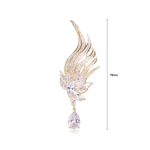Fashion Personalised Plated Gold Angel Wings Brooch with Cubic Zirconia
